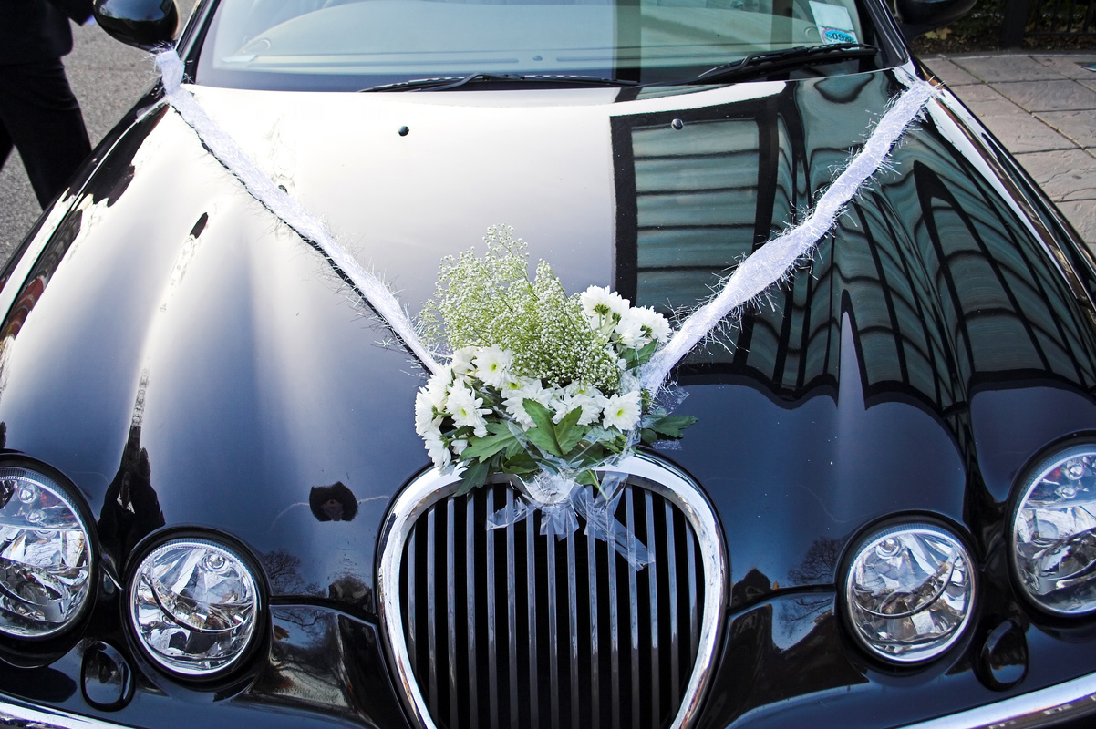 Bouquet on Wedding Car